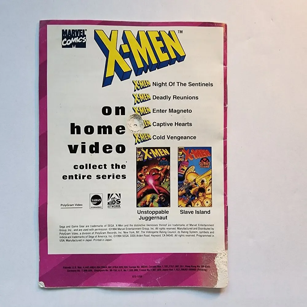 X-Men Video Game 1994 Sega Game Gear with Manual in Storage Case Untested